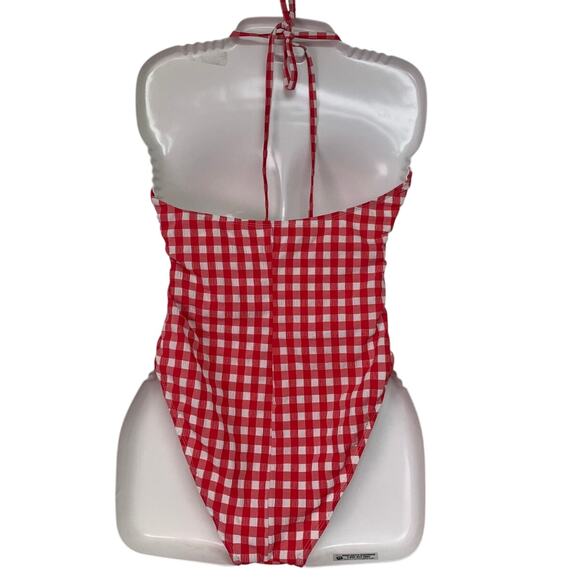 New Wild Fable Womens Large Red White Picnic Gingham Check One Piece Swim Suit - Picture 2 of 4